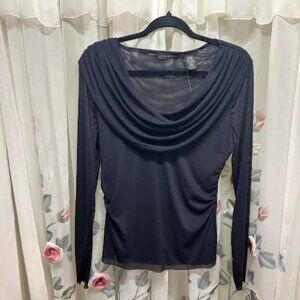 Attention Black Cowl Neck Mesh Top NWT